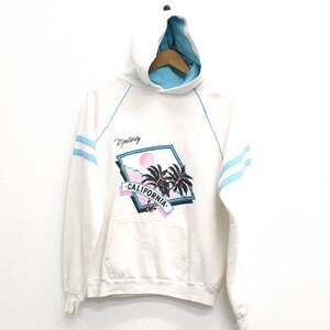 Vintage 80s Monterey California White Hooded Sweatshirt XL